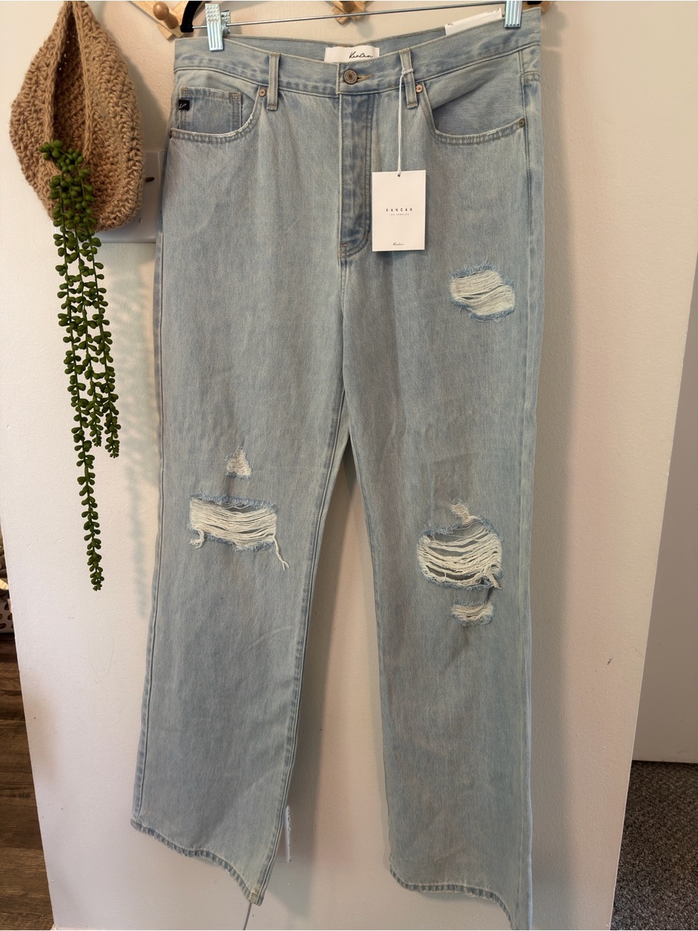 KanCan 90's Flare Jeans 13/30 Light Wash Blue Distressed NWT